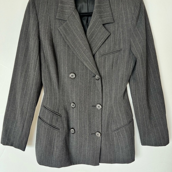 Donna Karan Wool Blend Double Breasted Tailored Stripe Blazer - Picture 1 of 10